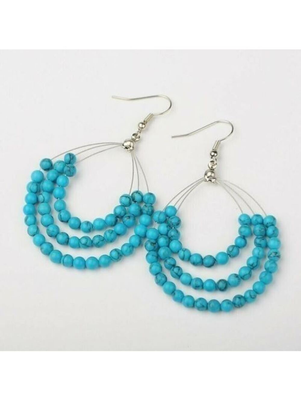 Turquoise Stone Beads Teardrop Earrings